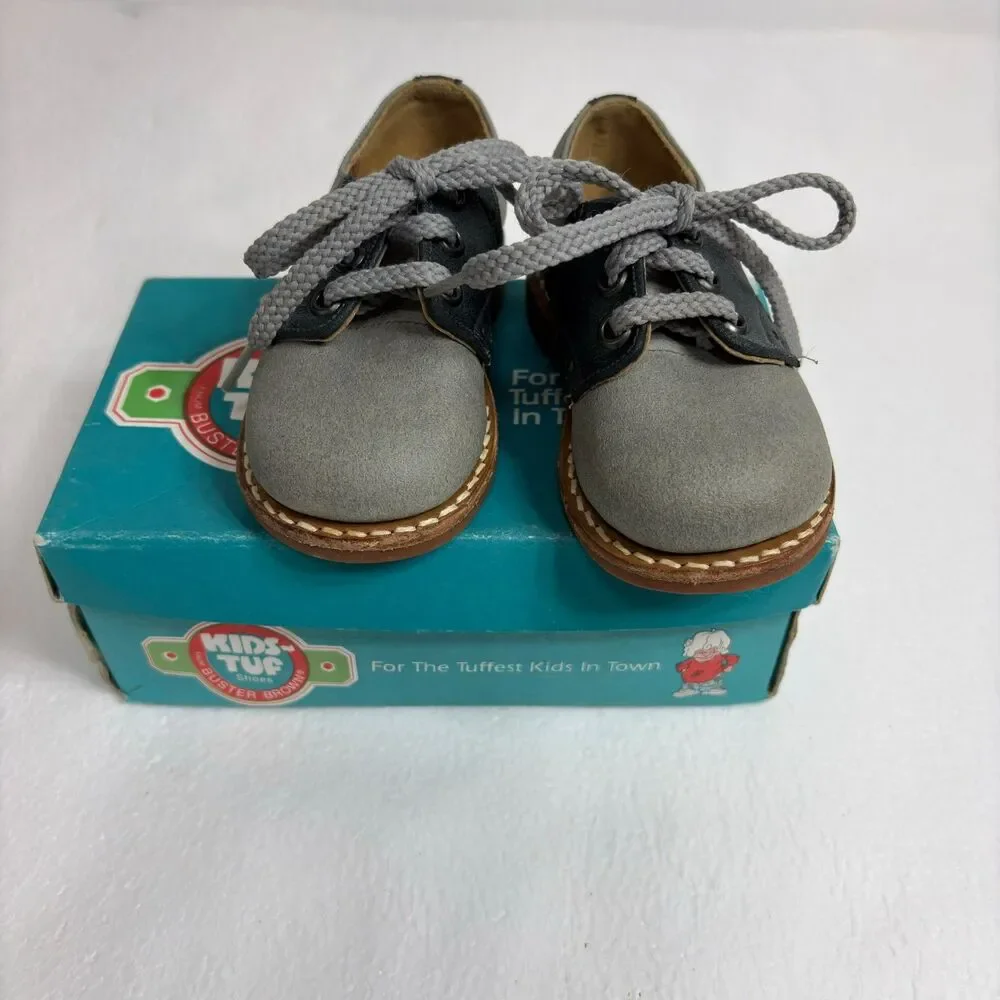 Buster Brown Vintage Kids Two Toned Unisex Saddle Oxford Shoes Size5D Gray Black